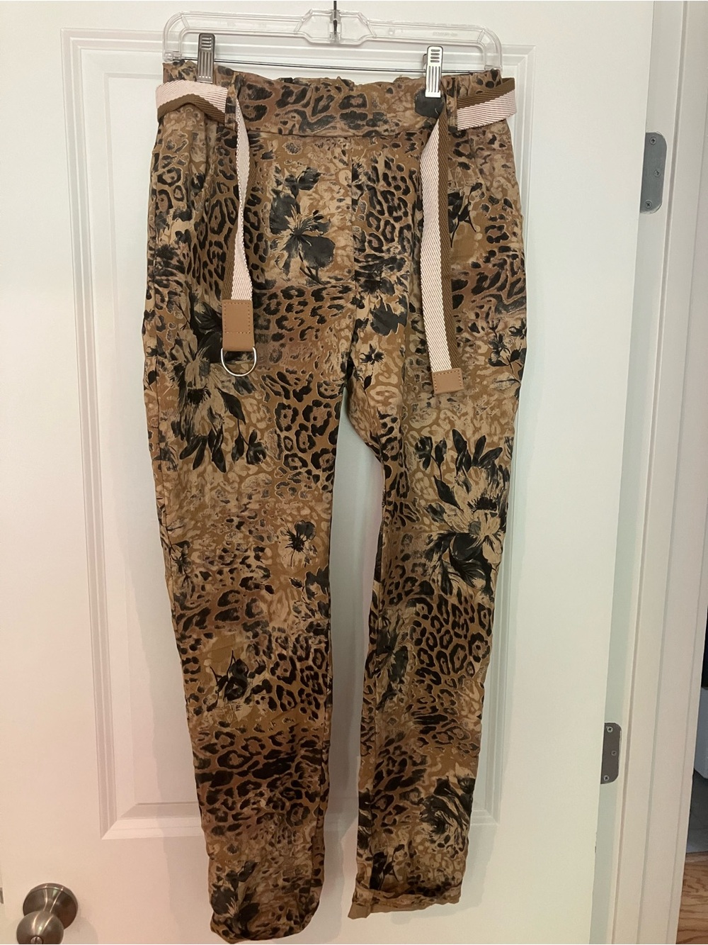 Magic pants Straight Leg Women’s Pants in Tan & Black Animal Floral Print